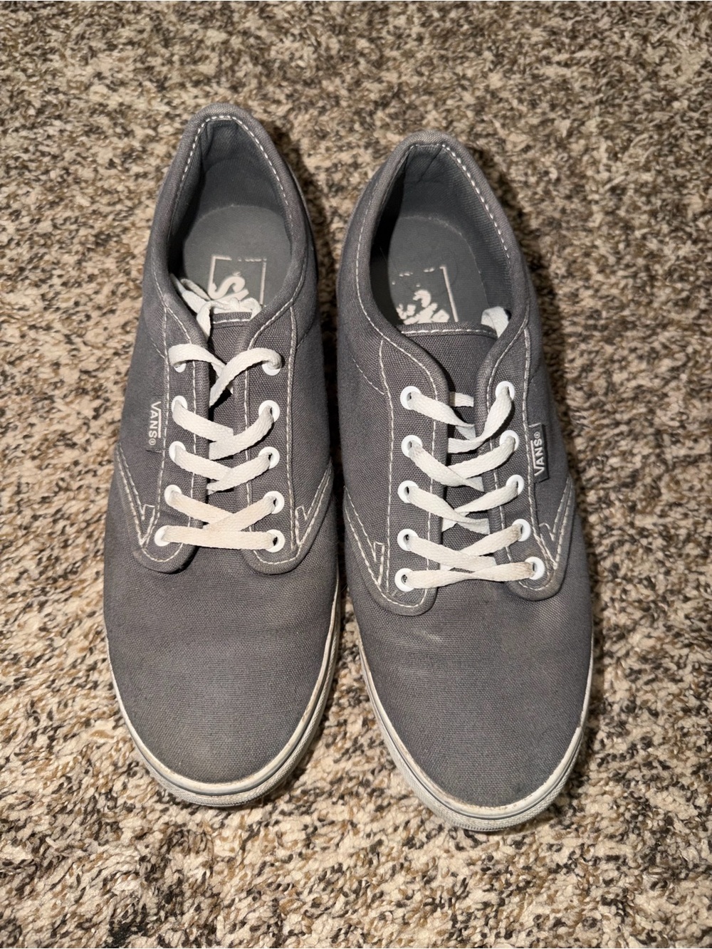 Vans Men’s Gray Canvas Low-Top Sneakers with White Laces